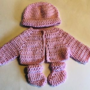 Baby Girls Light Pink Sweater Set Sizes 0-3M Years Hand Crochet